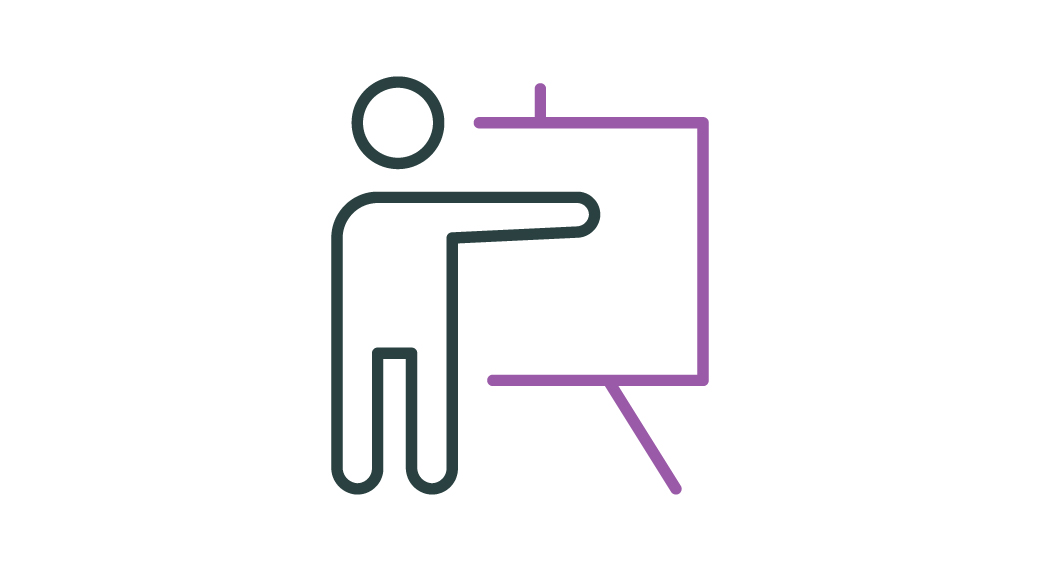 Image of a stick man teaching from behind a lecturn