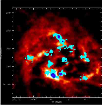 CO column density map (blue) overlaid on a VLA HI map (red) CO column density map (blue) overlaid on a VLA HI map (red)