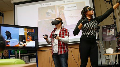 Students using VR headsets